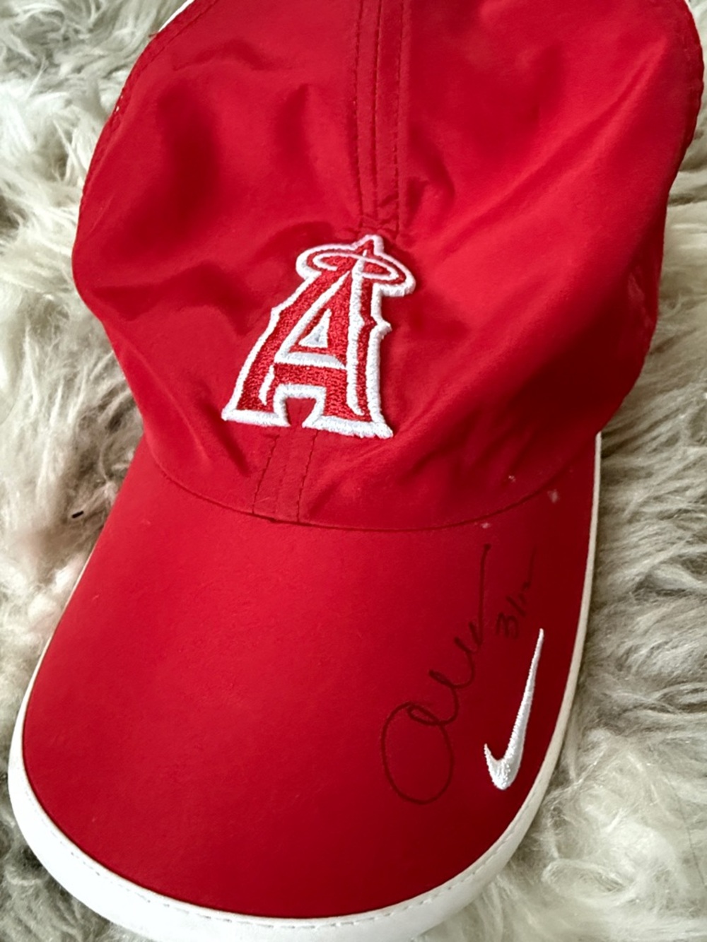 Autographed Los Angeles Angels Red Baseball Cap with Nike Swoosh
